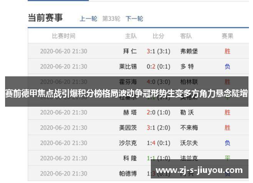 赛前德甲焦点战引爆积分榜格局波动争冠形势生变多方角力悬念陡增